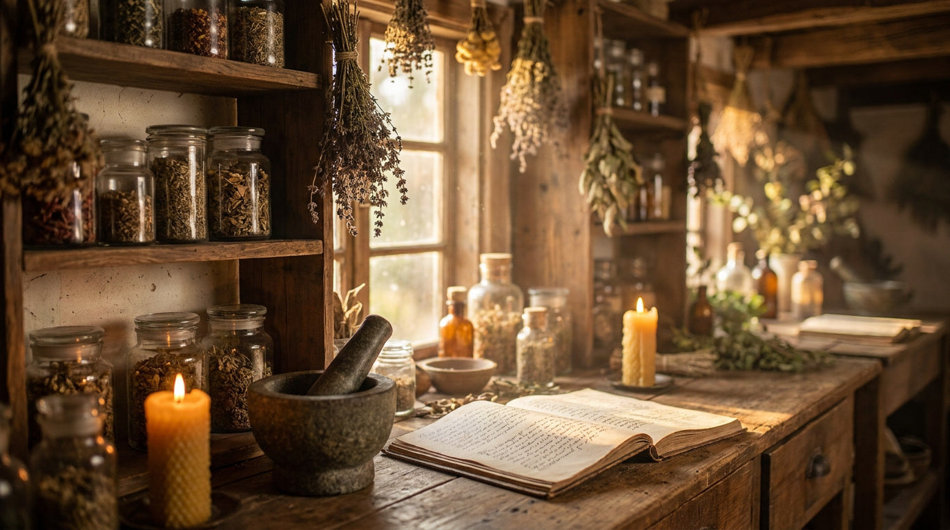 Ayurveda und Hildegard: Gemeinsamkeiten zweier großer Heilsysteme – KI-generiertes Bild (Nano Banana Pro)