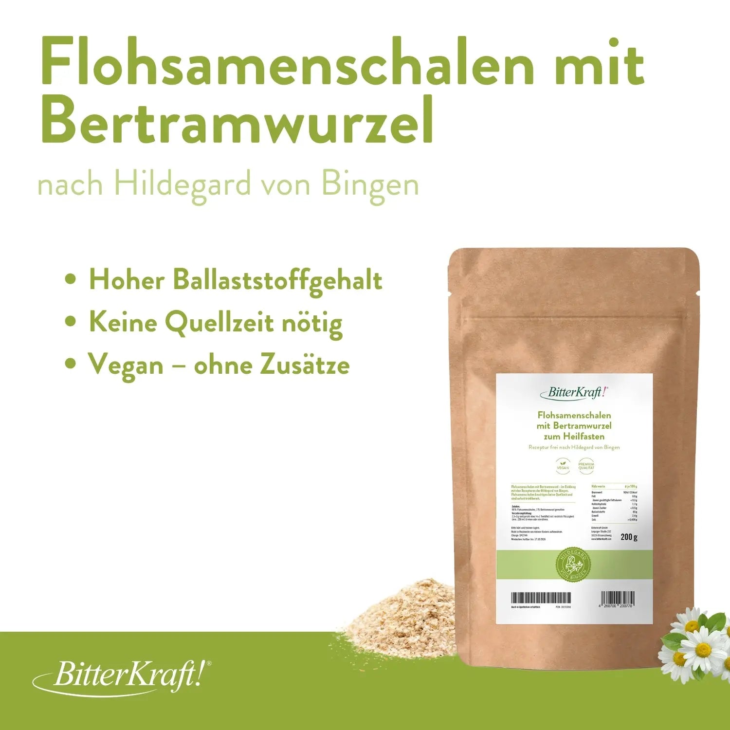 Flohsamenschalen mit 1% Bertramwurzel Bitterkraft GmbH - Bitterkraft
