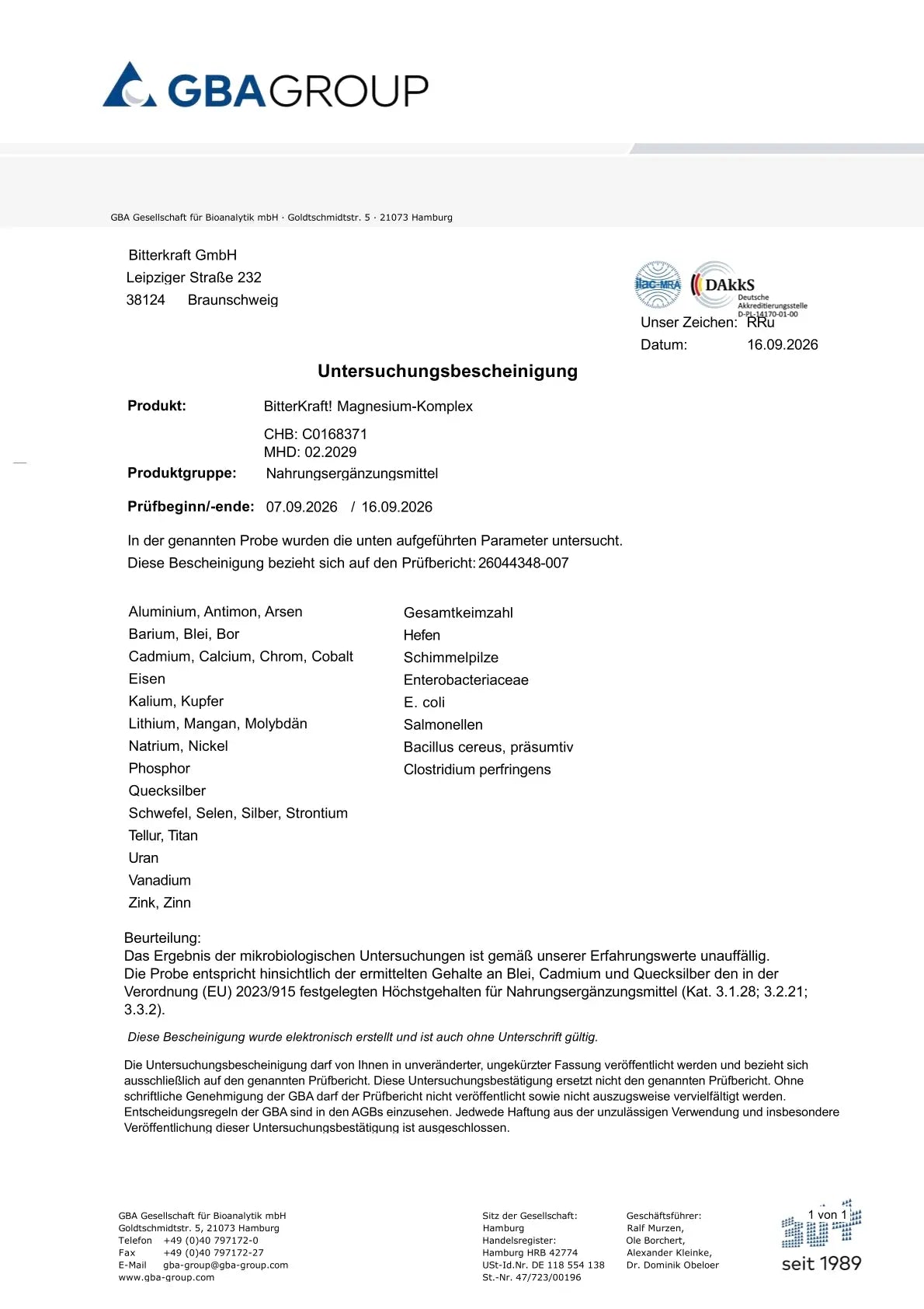 Bitterkraft Magnesium Komplex (60 Kapseln)
