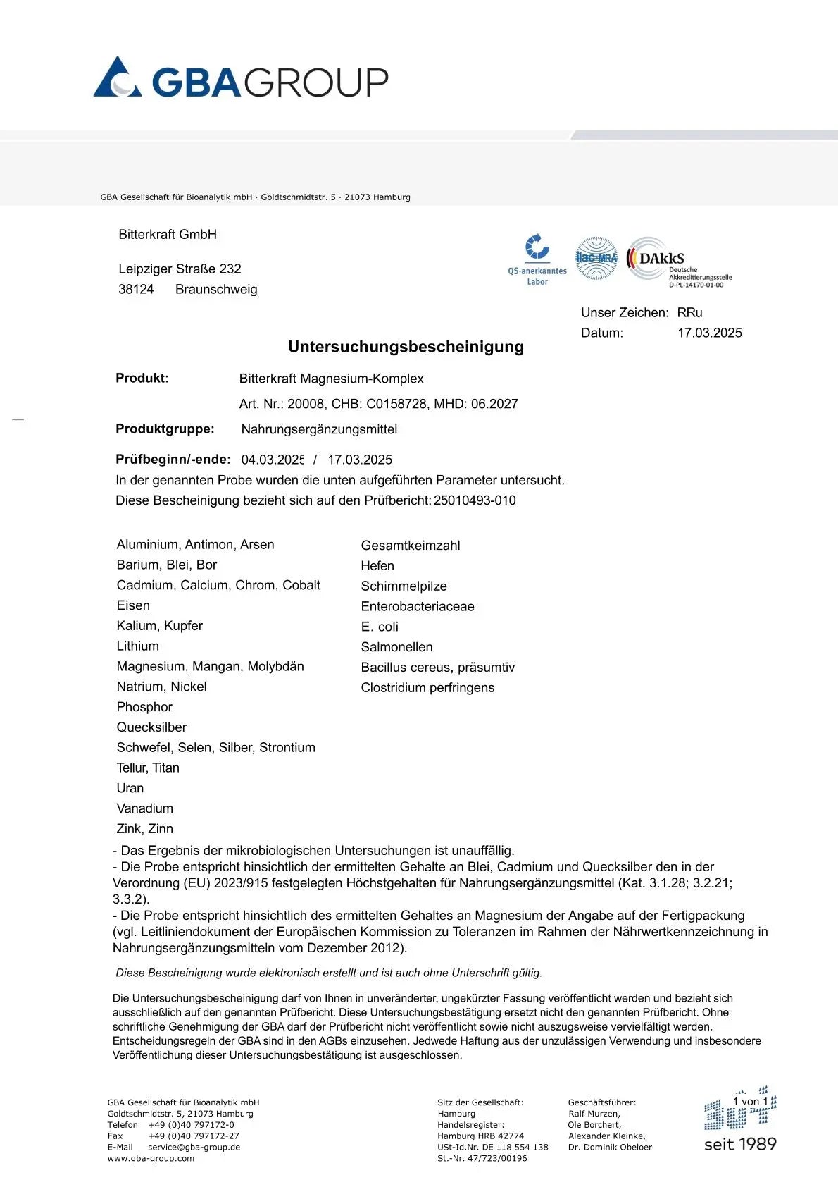 Bitterkraft Magnesium Komplex Bitterkraft GmbH - Bitterkraft