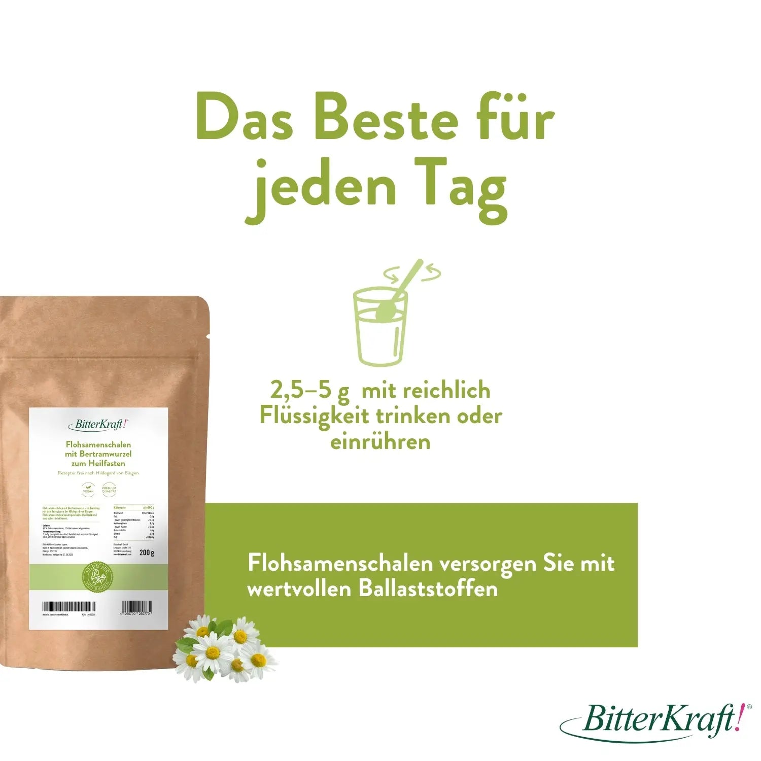 Flohsamenschalen mit 1% Bertramwurzel Bitterkraft GmbH - Bitterkraft