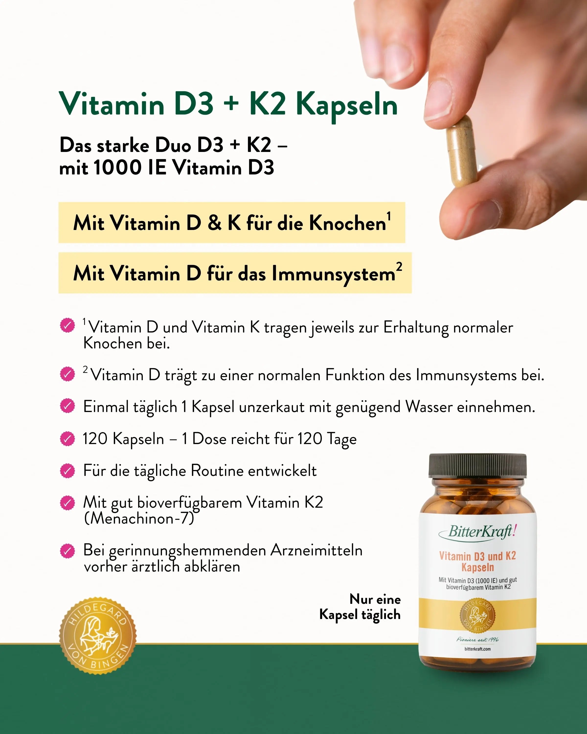 Bitterkraft Vitamin D3 und K2 Kapseln