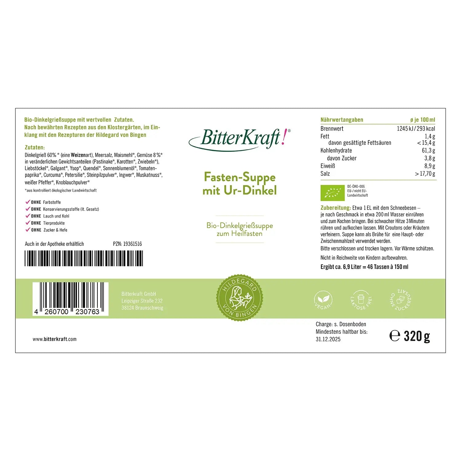 Fasten-Suppe mit Ur-Dinkel (BIO) Bitterkraft GmbH - Bitterkraft