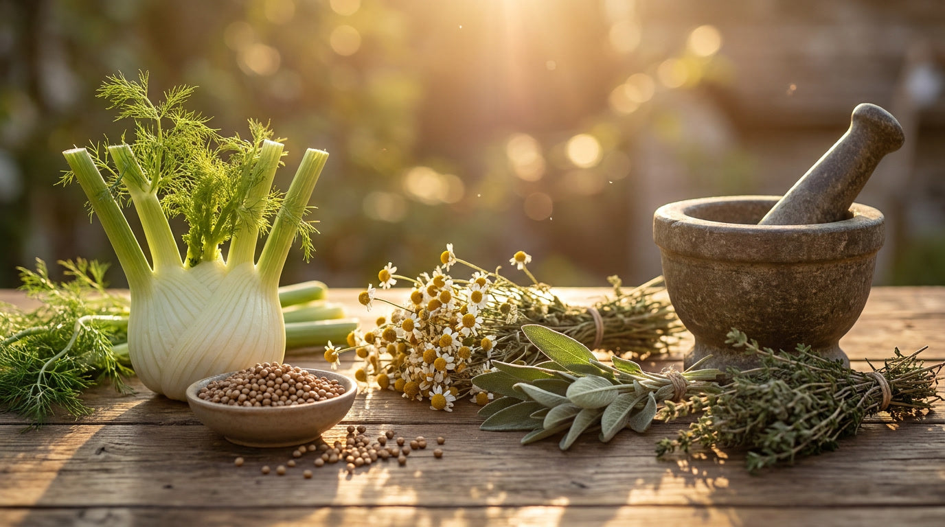 Koriander und Fenchel in der Hildegard-Medizin: Gewürze für sanfte Verdauung – KI-generiertes Bild (Nano Banana Pro)