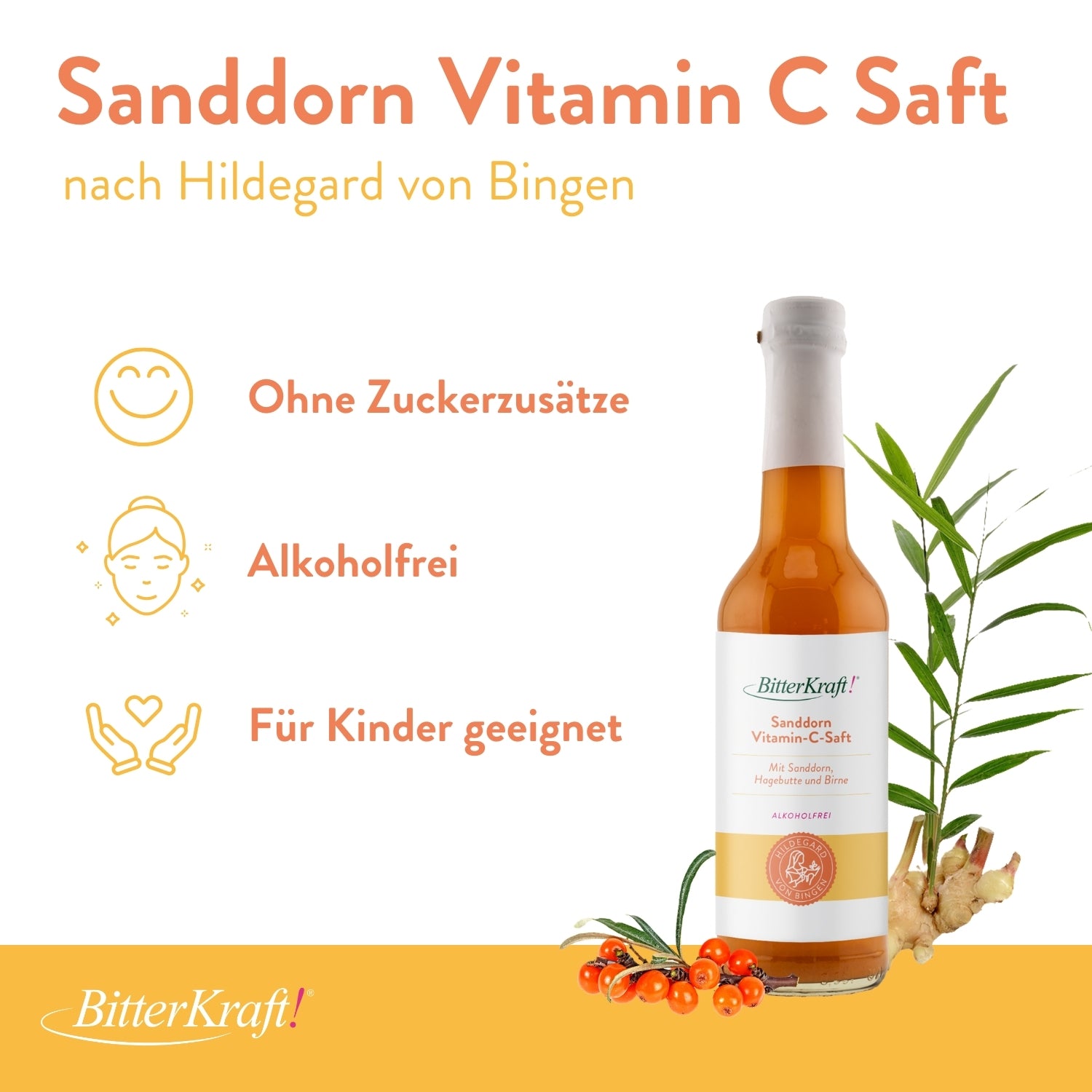 Sanddorn-Vitamin-C-Saft - 350ml  - BitterKraft! Saft gelb (BIO)