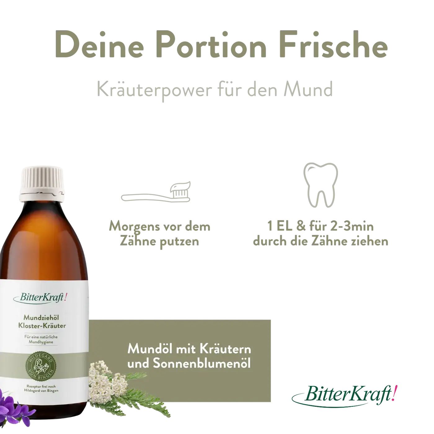 Mundhygiene mit Mundziehöl, Zahncreme und Bambus-Zahnbürste