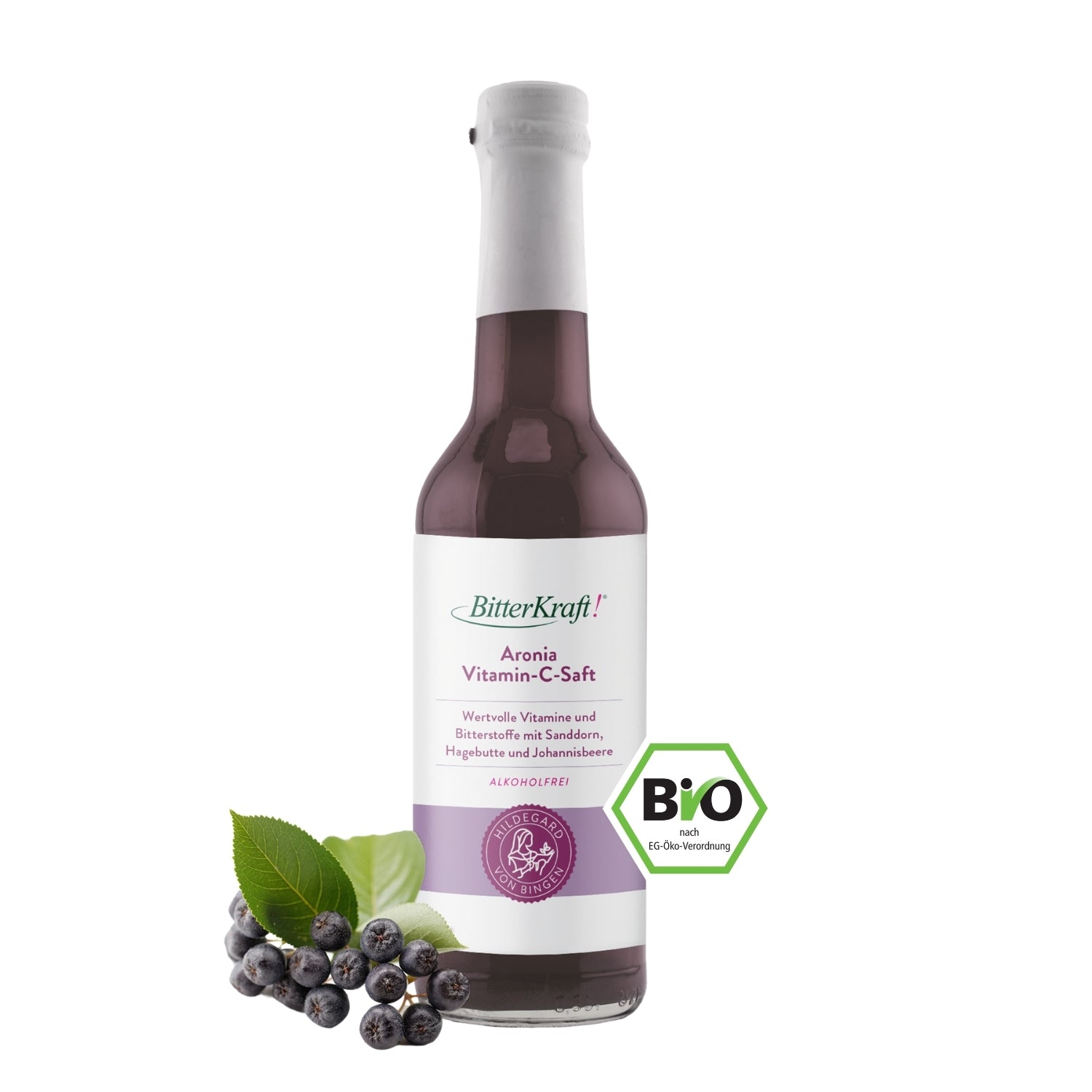 Aronia-Schwungvoller-Tag-Saft  350ml - BitterKraft! Saft rot (BIO)