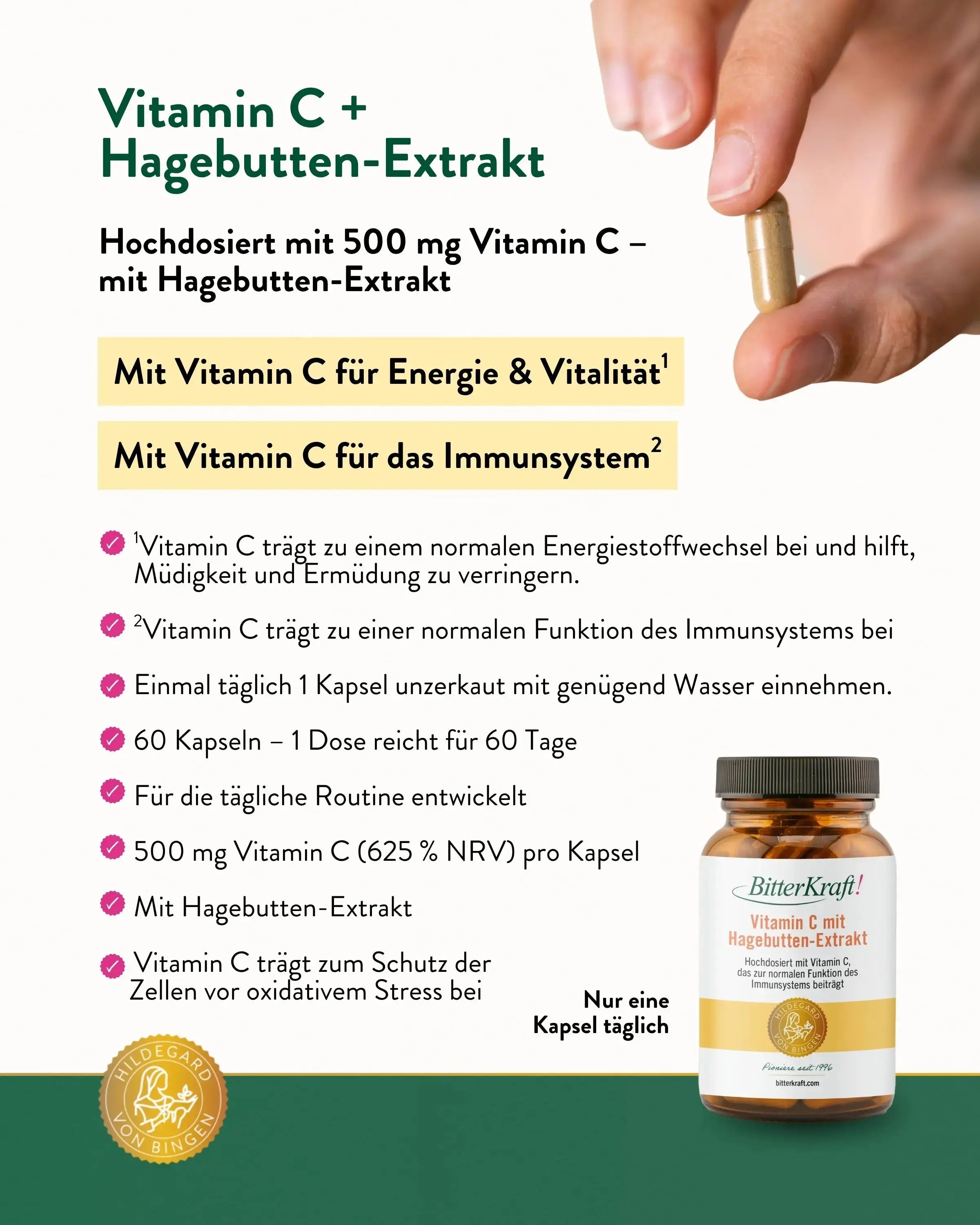 Bitterkraft! Vitamin C mit Hagebutten-Extrakt 30 Kapseln